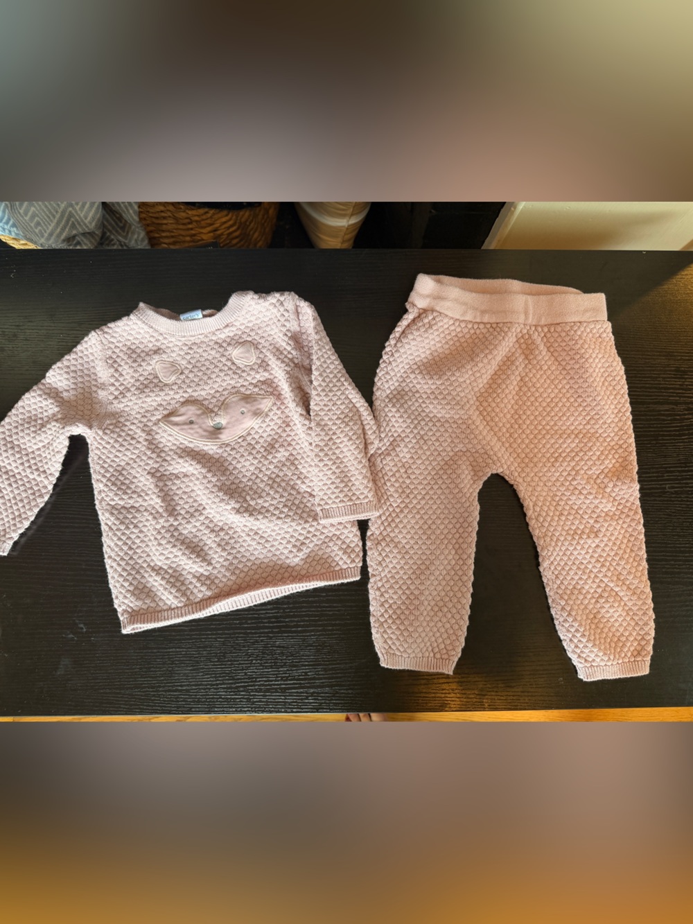 Carter's Light Purple Textured Knit Kids Two-Piece Jogger Set With Fox Face